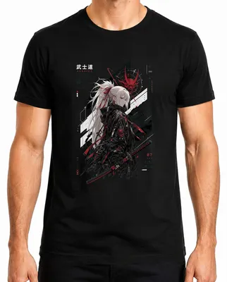Imagen del producto de Camiseta para hombre, estilo manga, con diseño de "Bushido", "Katana", "Samurai", "Anime", "Japón", "Y2K". Color: negro. Talla: XL