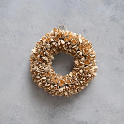Produktbild von Moderner Kranz aus Bakuli Schoten, latte, ca. 20 cm, einseitig gebunden