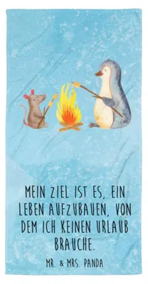 Produktbild von Mr. & Mrs. Panda Reisehandtuch Pinguin Lagerfeuer - Eisblau - Geschenk, Großes Badehandtuch, Grillen, Arbeit, Handtuch, Duschhandtuch, Duschtuch, Strandtuch, Job