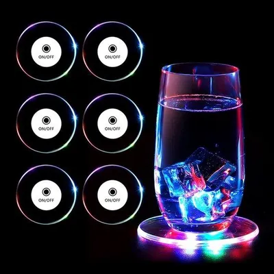 Produktbild von Farbige LED-Untersetzer, runde, wasserdichte, Acryl, 6er-Set