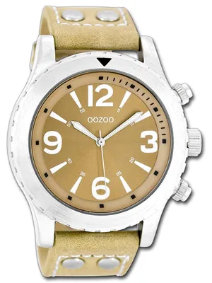 Productafbeelding van Oozoo herenhorloge, beige leren band, quartz, analoog, model D3UOC6110A