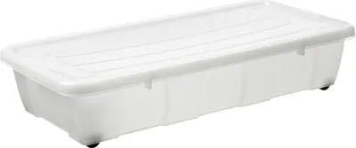 Image de Boîte de rangement, bac sous le lit, 30L, couvercle, roues, transaprent