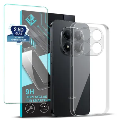 Produktbild von Handyhülle für Xiaomi Redmi Note 15 Pro mit 9H Displayglas Displayschutz Hülle Transparent Flexibel Elastisch Case Cover Backcover Schutzhülle