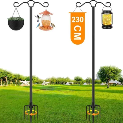 Obrázok produktu pre Dvojitý závesný hák, balenie 2 kusov, dĺžka 230 cm, kovový, s 5-zubou základňou, určený na záhradné lampy a kvetinové koše