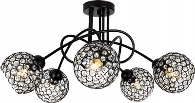 Produktbild von Light-Home Crystal Deckenbeleuchtung Lampen Deckenlampen - Deckenlampe Industrial für Wohnzimmer Schlafzimmer und Esszimmer - Pendelleuchte Glas mit Metall 5-Flammig - Schwarz