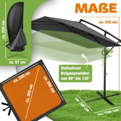 Immagine prodotto di KESSER® Parasole per pergolati modello Holly, forma rettangolare, diametro 350 cm, con/senza illuminazione solare a LED, inclusa copertura