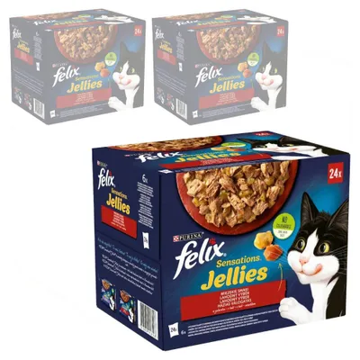 Zdjęcie produktu dla Felix Sensations Jellies Karma Dla Kotów Wiejskie Smaki W Galaretce 6,12kg (72x85g) Wołowina Kurczak Kaczka Jagnięcina