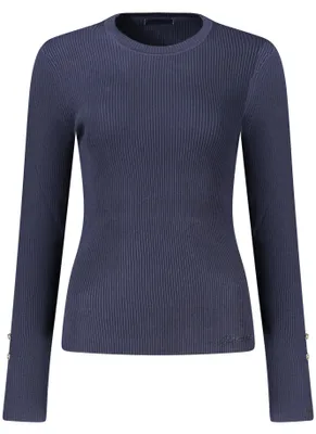 Image de Pull en maille bleu pour femme - T-shirt à manches longues avec texture et détails en strass