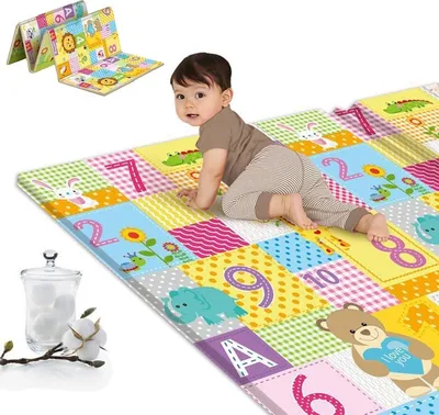 Produktbild von Krabbelmatte Spielmatte Faltbar doppelseitig Spielunterlage Spielteppich Baby Matte Tragbar Wasserdicht Bunt 180x100cm (Grün)