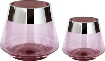 Produktbild von JONA - 2er Set Teelichthalter aus Glas in Rosa/Silber - Windlichter