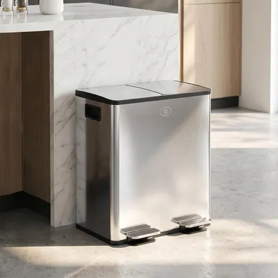 Produktbild von Sweiko 2 x 20 L Doppelmülleimer, Pedalöffnung, leicht zu reinigen, Edelstahl, Kunststoff, Silber