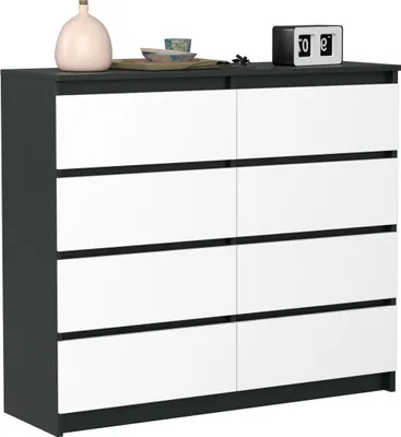 Obrázok produktu pre VBChome Komoda s 8 zásuvkami čierna s bielou 120 x 39 x 105 cm Bezúchytková zásuvková komoda drevo viacúčelová skriňa viacúčelová skriňa do predsiene