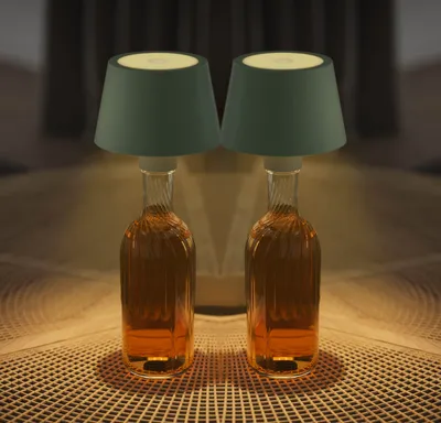 Produktbild von Northpoint 2er-Set LED Akku Tischlampe Flaschenlampe Tischleuchte mit Touchsensor olivegrün