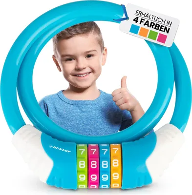Produktbild von DUNLOP Fahrradschloss Kinder Fahrrad Schloss - Sicherheitsstufe 5 Zahlenschloss mit 4 Farb Einteilung zum besseren Merken der Kombination I Bike Fahrradschloß Lock für Kinder (Hellblau)