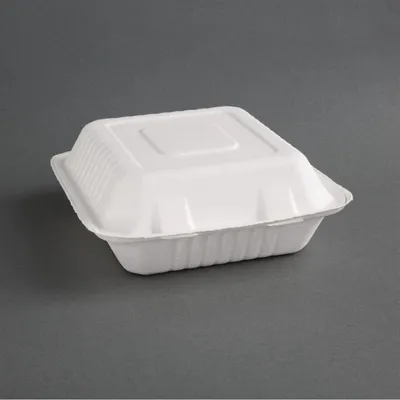 Produktbild von Fiesta Compostable Kompostierbare Menüboxen Aus Bagasse Mit Klappdeckel 3-Geteilt (200 Stück)