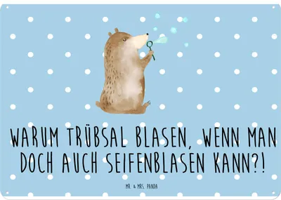 Produktbild von Mr. & Mrs. Panda Wandbild Bär Seifenblasen DIN A4 - Blau Pastell - Geschenk, tafel, Schild, Blechschild, Magnetschild, Teddy, Lustig Sein Glücklich Traurig Happy