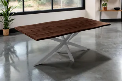 Produktbild von Esstisch 200x100 cm Baumkante Holz Nussbaum-Optik Spider-Gestell Metall silber JOSY