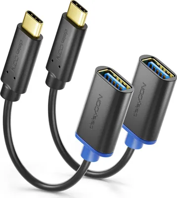Produktbild von deleyCON 2 Stück Adapter USB C auf USB A - Typ C auf USB 3.0 OTG - Kabel Kompatibel mit iPhone 16 Pro Max/15 Pro Max, iPad Pro, MacBook Pro/Air, Galaxy S25/S24/S23, Computer, Notebook