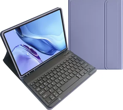 Produktbild von Mobigear Keys iPad 11 (2025) Schutzhülle mit QWERTY-Tastatur, Bluetooth, Klappdesign und Stifthalter - Lila