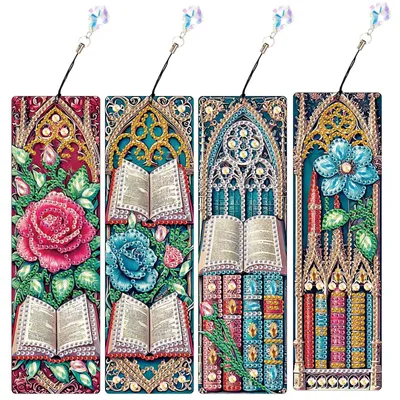 Diamond Painting Buchzeichen, 4 Stück, DIY-Set für Erwachsene