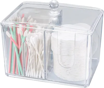 Imagen del producto de Caja de almacenamiento para hisopos, de acrílico transparente, tamaño compacto, ideal para el baño