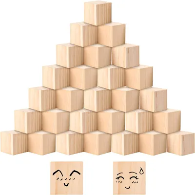 Productafbeelding van 30 Stuks Houten Kubussen, 5 x 5 x 5 cm, Grote Blokken Om Te Knutselen, Natuurlijke Bouwstenen, Onbehandeld, Blanco, Doe-Het-Zelf Wiskunde, Puzzel