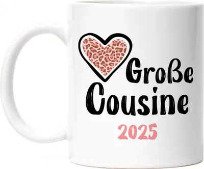 Produktbild von Große Cousine 2025 Tasse Weiß Love Beschützerin Liebe Familie Spaß Freude Cousinen Geborgenheit Family
