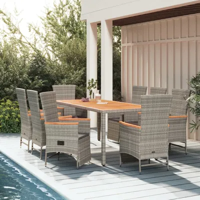 Produktbild von 9-tlg. Garten-Essgruppe mit Kissen Grau Poly Rattan , Gartenstühle Design 2024