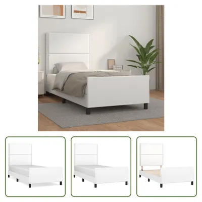Produktbild von The Living Store Bettgestell mit Kopfteil Weiß 100x200 cm Kunstleder
