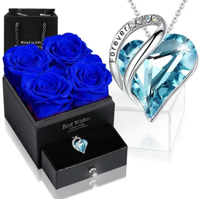 Image de Boîte à roses éternelles avec un collier en forme de cœur, en argent sterling 925