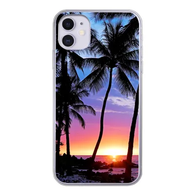 Produktbild von MuchoWow® Handyhülle Schutzhülle Hülle für iPhone 11 Der farbenprächtige Sonnenuntergang hinter einer Reihe von Palmen auf Hawaii Silikon Softcase Handy Hülle - Handytasche