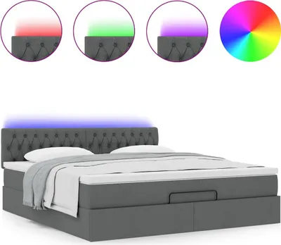 Produktbild von Ottoman-Bett mit Matratze & LEDs Dunkelgrau 160x200 cm Stoff
