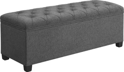Produktbild von Songmics, Stabile Gepolsterte Sitzbank mit Stauraum, 5 cm Polsterung, faltbar, Fußhocker, Leinenimitat, Dunkelgrau, 40x110x40 cm (TxBxH)