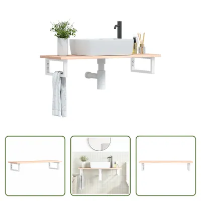 Imagen del producto de Encimera para lavabo "The Living Store" con soporte de acero y madera maciza de roble