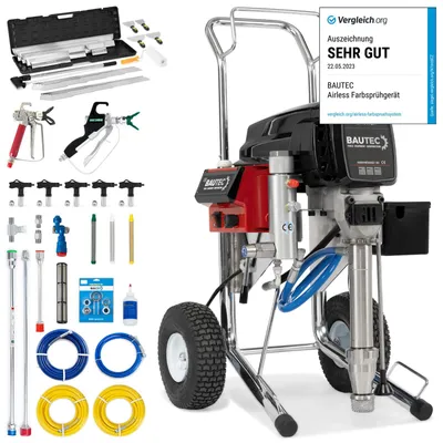 Produktbild von BAUTEC Airless Farbsprühgerät 384 mit Kolbenpumpe + Flächenspachtel-Set » 4.000 W, bis 6,3 l/min » für Spritzspachtel