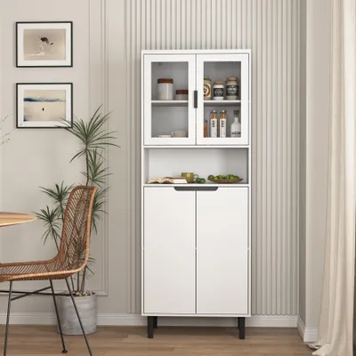 Produktbild von Bücherregal 60x35x160 cm, Glastür, 4 Türen, verstellbare Platte, Weiß, MDF