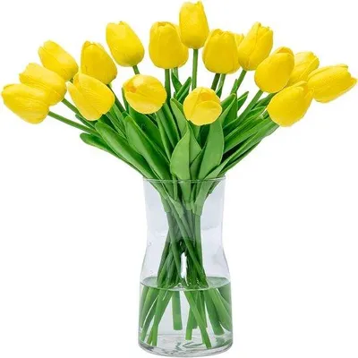 Produktbild von Famanu Kunstblumen Kunsttulpen - Realistisches Aussehen - Gelb