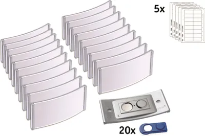 Productafbeelding van Badgepoint Naamplaatje, model POL35MA66-20DR, 80x34mm, roestvrij staal, 20 stuks.