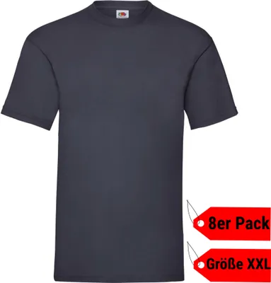 Image de Lot de 8 t-shirts FRUIT OF THE LOOM Valueweight T pour homme et femme, bleu marine foncé, taille XXL