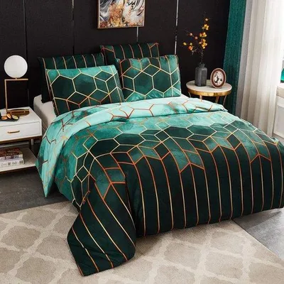 Immagine prodotto di Set da letto verde a righe, 135x200 cm, 4 pezzi, microfibra