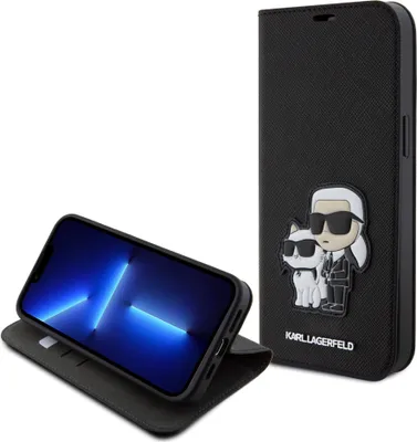 Produktbild von Karl Lagerfeld Saffiano PolyurethanBook Case Metal Karl and Choupette iPhone 15 Pro Max black
