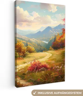 Produktbild von MuchoWow® - Leinwandbilder - Landschaft - Illustration - Natur, Wandbild, Wanddeko Bilder Wohnzimmer, 80x120cm