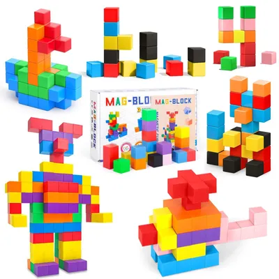 Productafbeelding van Bouwblokken 80 Stuks - Magnetische Bouwblokken - Educatief Speelgoed - Bouwspeelgoed voor Kinderen - Geschikt voor 3 Jaar en Oudere - Ontwikkelt Denkvermogen en Creativiteit