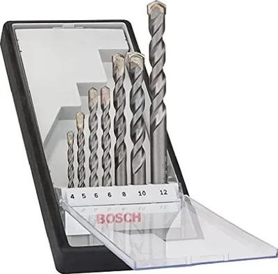 Image de Bosch CYL-3 - Jeu de forets - Pour béton, maçonnerie, calcaire, pierre, pierre artificielle - 7 pièces - Longueur : 75 mm, 85 mm, 100 mm, 120 mm