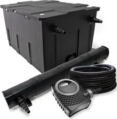 Image de Wiltec Kit complet: CBF-550 Filtre de bassin jusqu'à 60000 L Biologique, NEO10000 SuperECO pompe de filtration 10000l/h 80W, CUV-272 lampe uv UVC Clarificateur avec 72W, 25m Tuyau 25 mm