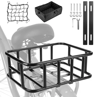 Immagine prodotto di Cestino posteriore per bicicletta, grande cestino in metallo con rete portaoggetti e imbottitura, adatto alla maggior parte delle biciclette e