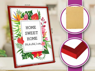 Obrázok produktu pre Sada 3 rámov na obrázky MG Design, červená farba, formát A1 (59,4 x 84,1 cm) – Vyrobené z prírodného dreva s akrylovým sklom, vhodné na zavesenie aj na postavenie, pre fotografie, plagáty a puzzle