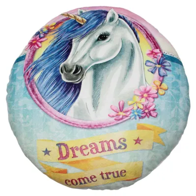 Produktbild von Kinder Mädchen Kuschelkissen Plüsch Kissen rund Ø ca. 30 cm Einhorn "dreams" blau