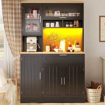 Obrázok produktu pre Kuchynská skrinka – vysoká – LED osvetlenie – biela/čierna – 180 cm