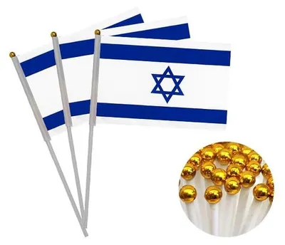 20 Israel-Wimpelfahnen, Handfahnen aus Polyester, 14x21 cm, mit Stab